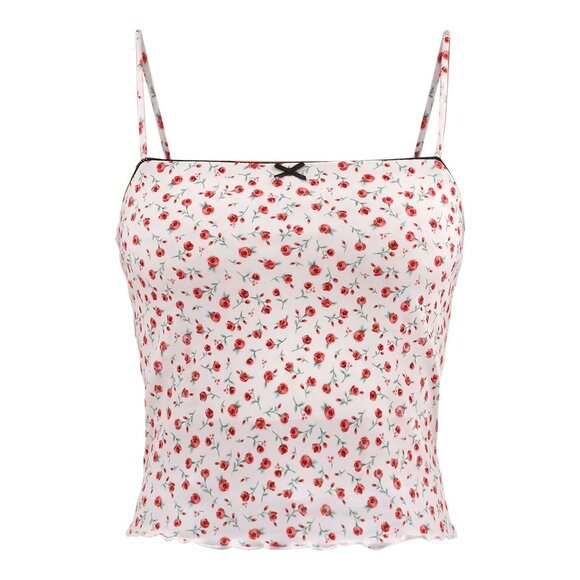 No Boundaries Winter White Rose Cropped Cami with Bow size XS - Picture 4 of 10